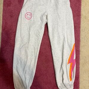 Stark Gray Joggers with Pink Lightning Bolt